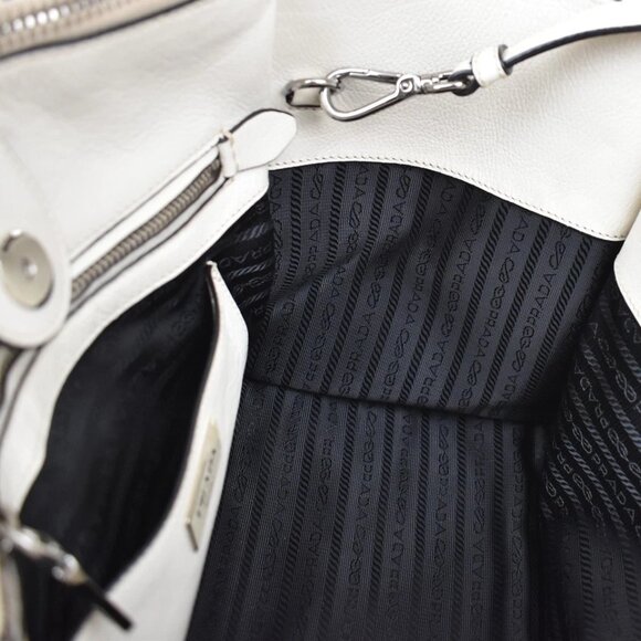 PRADA Logo 2Way Shoulder Hand Bag Glace Calf Leather White Talco 428-082525 - Picture 10 of 16
